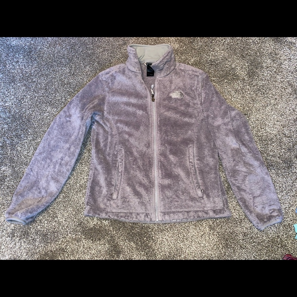 Gray fuzzy osito full zip jacket size M